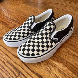 VANS Off The Wall Checkerboard Slip-On Shoes - Size 3 Kids Youth Black & White